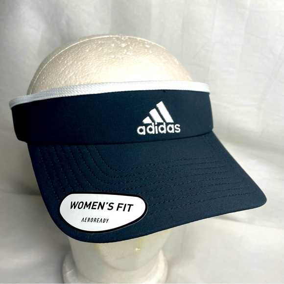 NWT Adidas Women's Fit Aeroready Match Visor Hat Cap Black White Logo 90288 - Picture 1 of 11
